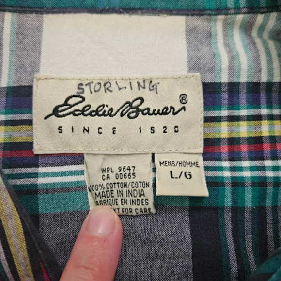 Eddie Bauer Vintage Men Large Blue Cotton Button Down Plaid Short Sleeve Shirt - Picture 4 of 5
